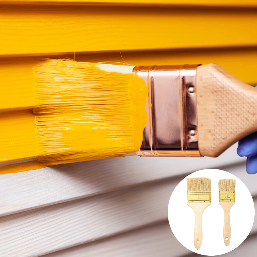 

2pcs Wooden H Paint Brushes Flat Utility Bristles Chip Student Walls Stencil Oil Acrylic Clean Durable Multipurpose