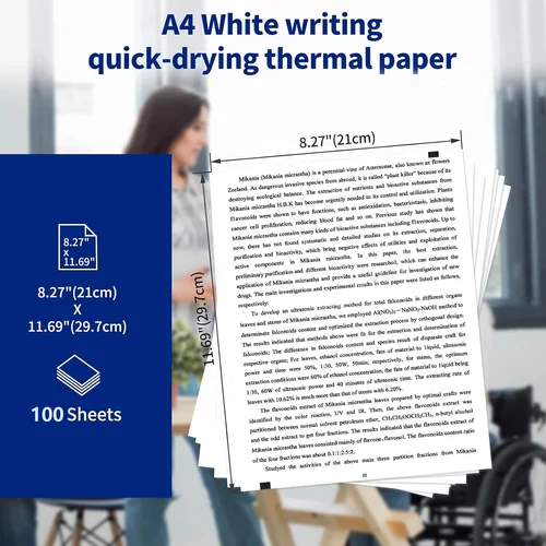 Imagen 2 del producto Papel de impresión térmico A4, 100 hojas, 210x30mm, adecuado para impresora térmica inalámbrica Bluetooth A4, papel para máquina de Fax