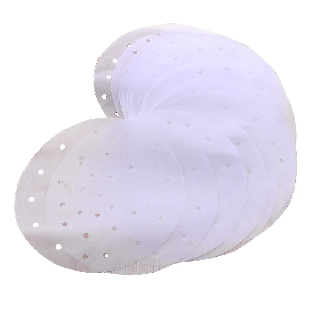 

100pcs 9 Inches Round Steamer Paper Circular Perforating Anti-sticking White Bamboo Liners for Air Fryers Steamers