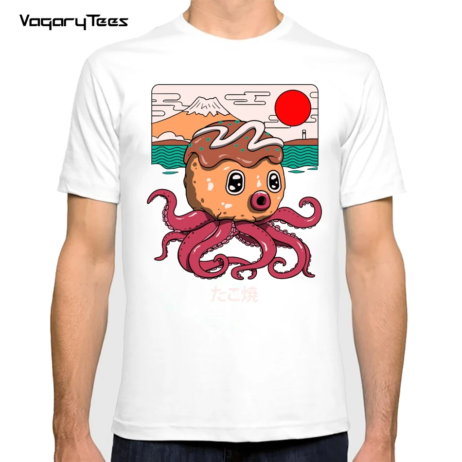 New White Casual japanese Style Food Short Sleeve Tshirt Men Japan Anime Octopus TAKOYAKI Funny Homme Hip hop T Shirt