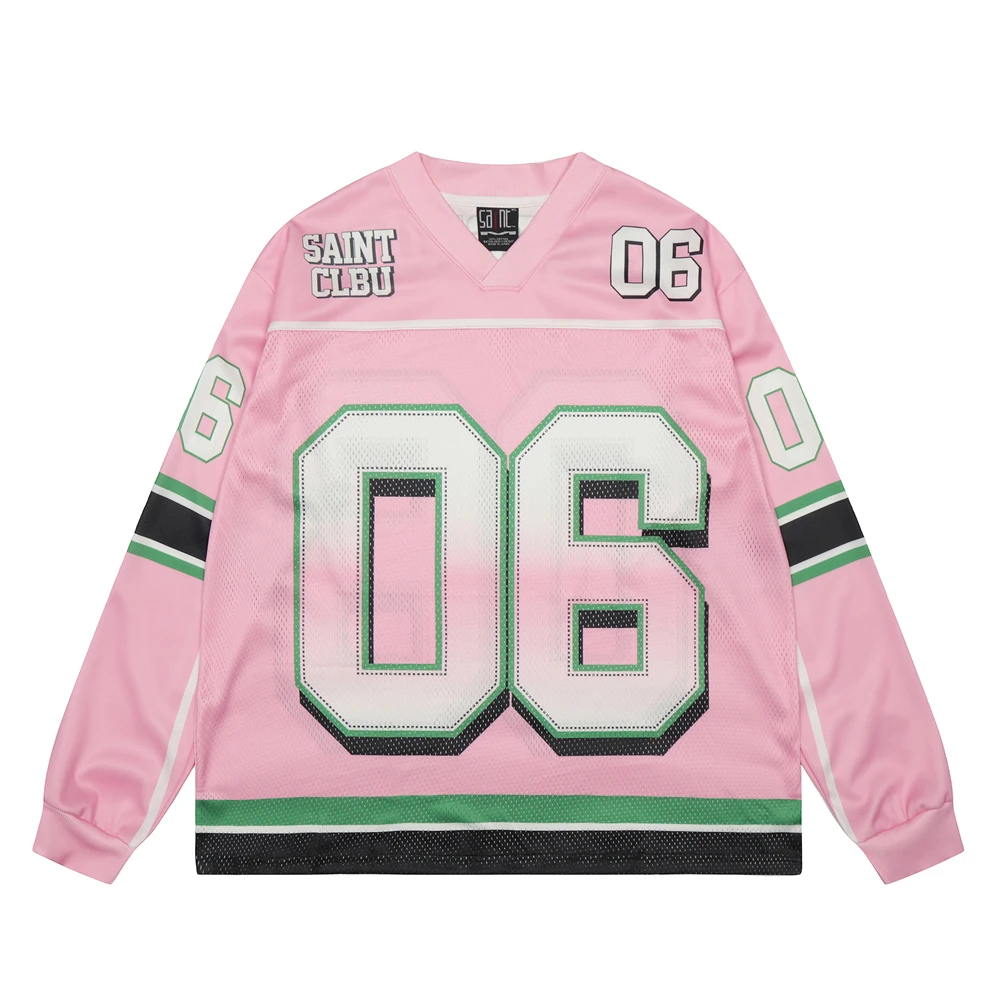 

Розовая сетчатая футболка с длинными рукавами и номером 06, мужские и женские топы, футболка