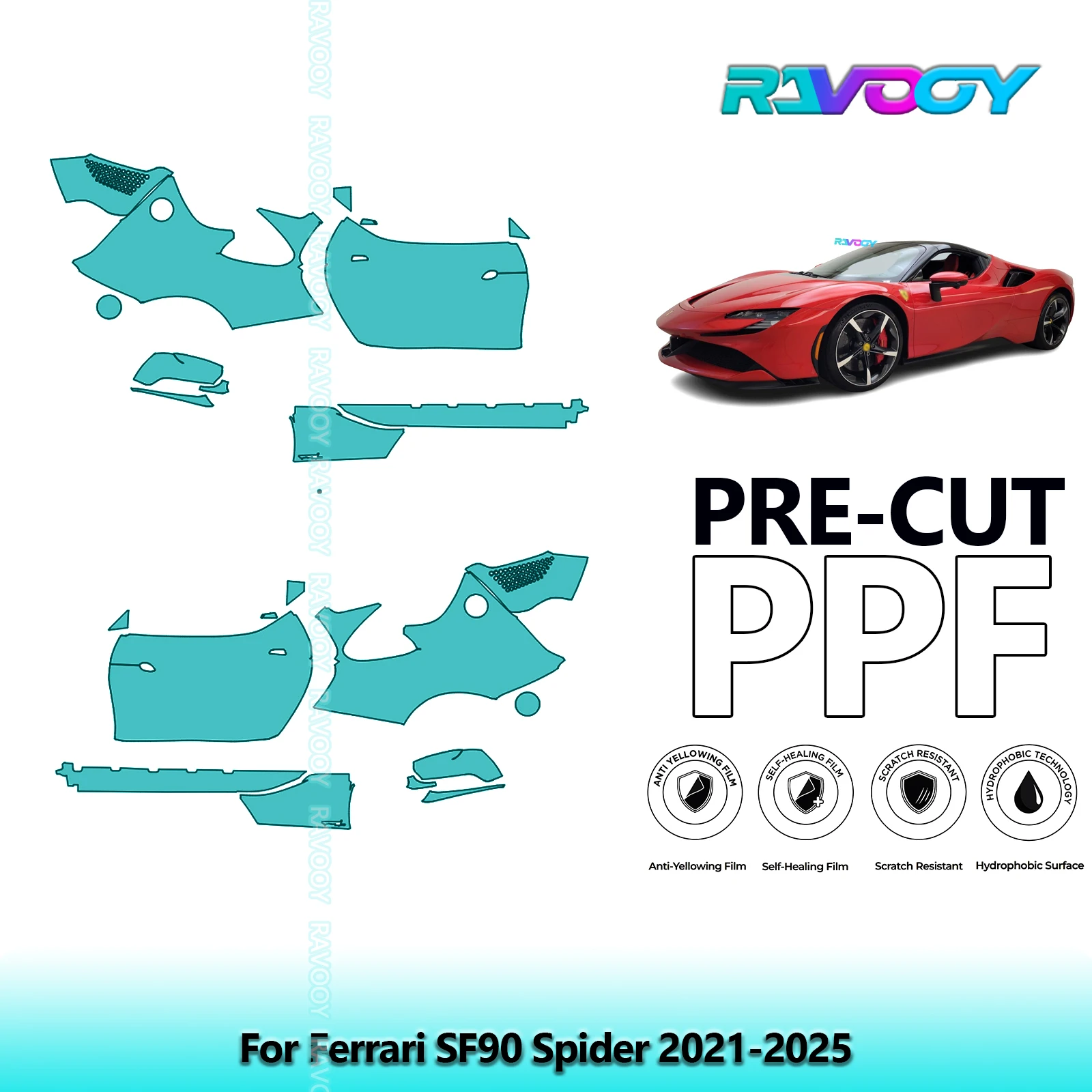 

For Ferrari SF90 Spider 2021-2025 8.5mil Clear Matte Pre-Cut PPF Door & A/B Pillar Kit TPU Paint Protection Film Set