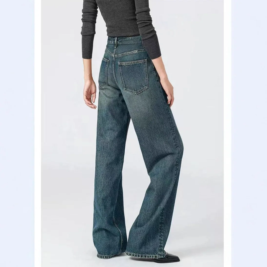 

Прямые корейские брюки длиной до середины и высокой талии, широкие джинсы для девочек, светло-голубые мешковатые брюки 90-х годов (итальянский размер)