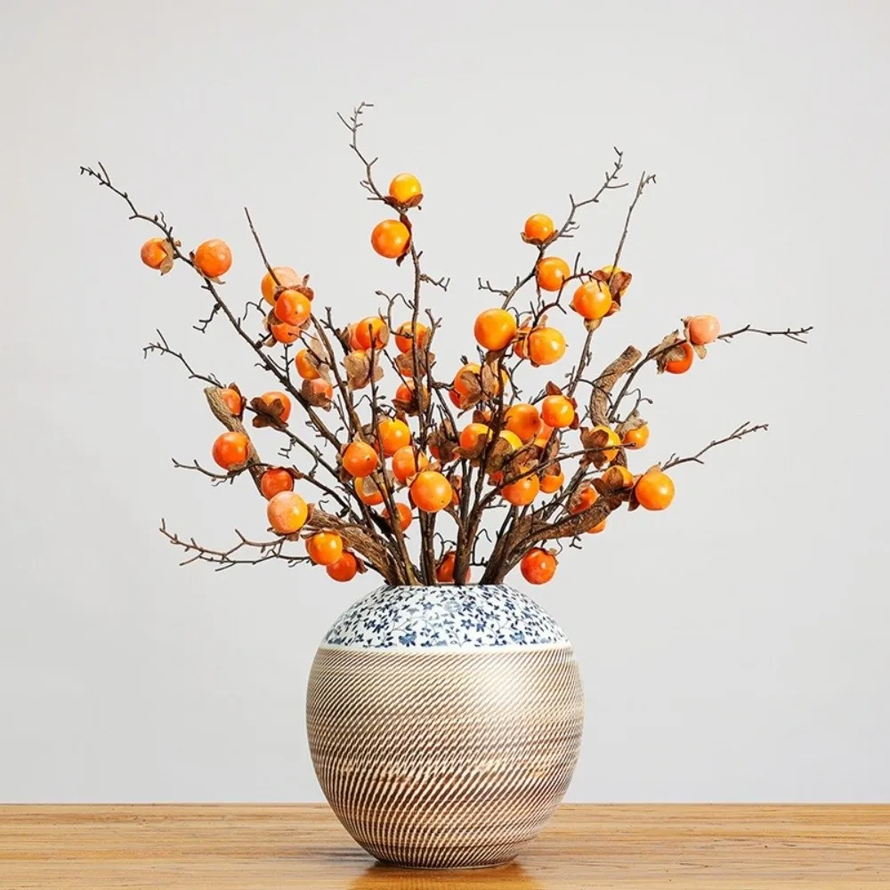 

8 головок искусственная ветка хурмы реалистичная ручная работа имитация хурмы фрукты пластик элегантные искусственные растения домашний декор