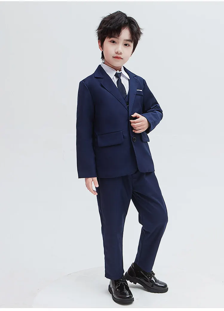 Formeller Blazer für Teenager-Jungen im England-Stil, Anzugjacke für Klavierauftritte, Schwarzer oder Marineblauer Smoking für Kinder – Detail 2