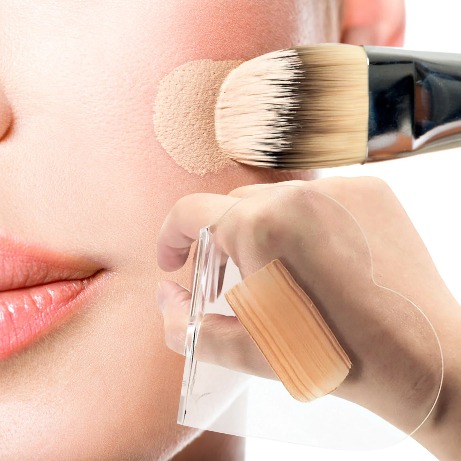 

2pcs Acrylic Makeup Palettes Clear Handheld Mixing Palette For Foundation Lipstick Custom Shade Manicure Art Tool Salon Use