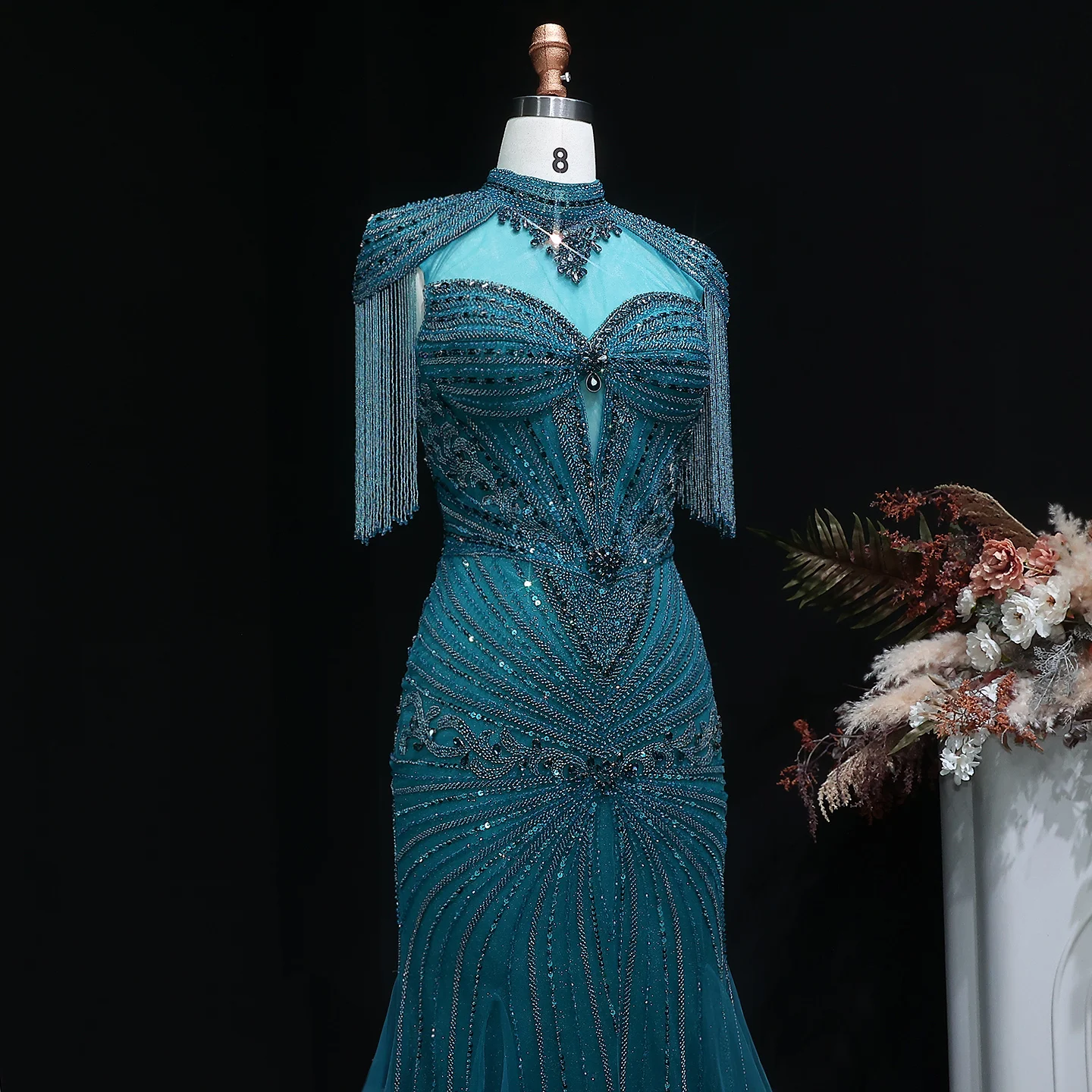 Sharon Said Arabisches Rosa Sweetheart Langes Meerjungfrauen-Abendkleid mit Cape-Quaste für Damen Hochzeitsfeier-Kleider SS190 Maßanfertigung – Detail 35
