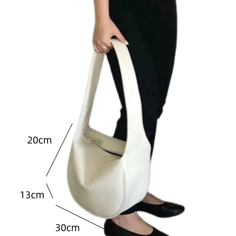 Korean Style Black Soft Leather Shoulder Bags Women\'s White High-Capacity Underarm Bag Simple Female Wide Shoulder Strap Handbag