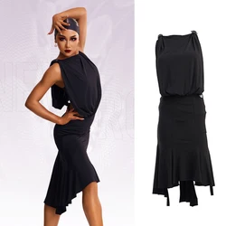 Sexy Sleeveless Black Latin Dance Dress Women Backless Latin Ballroom Rumba Salsa Dance Dresses Stage Practice Wear SL8830