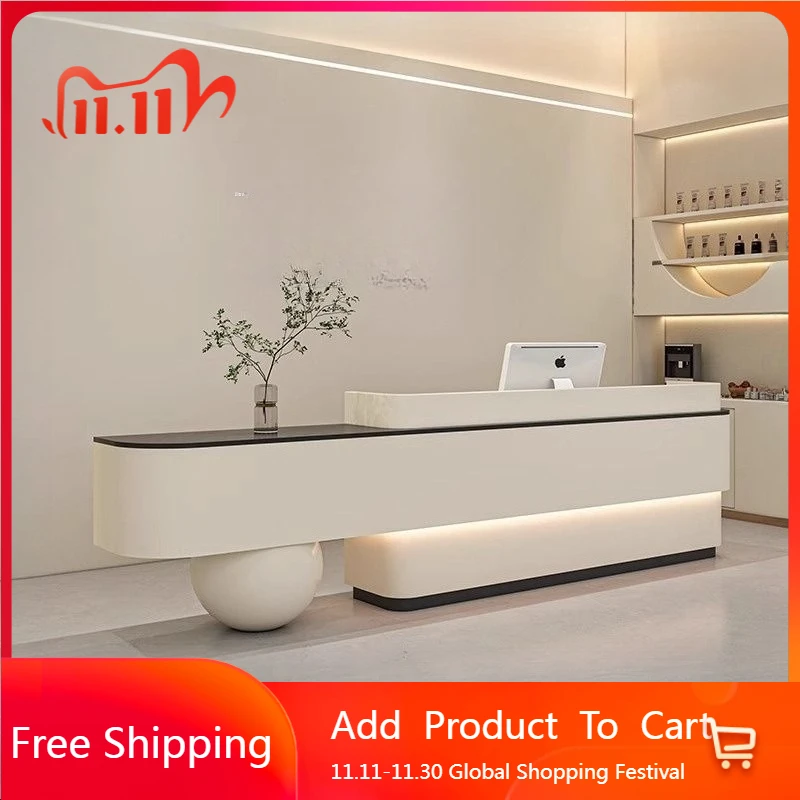 

Unique Hotel Reception Desks Modern White Restaurant Company Reception Desks Led Lights Comptoire Accueil Commercial Furniture