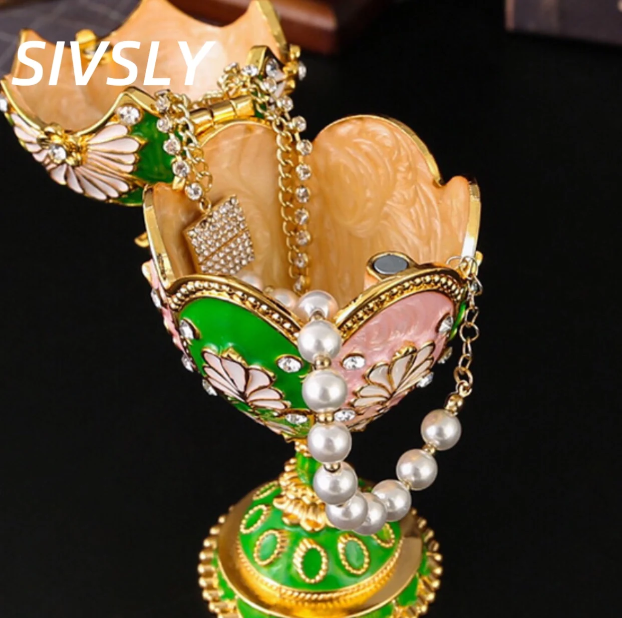 

Luxurious and exquisite jewelry box, metal crafts, enamel painting, pearl egg, jewelry storage box, egg decoration box, tall