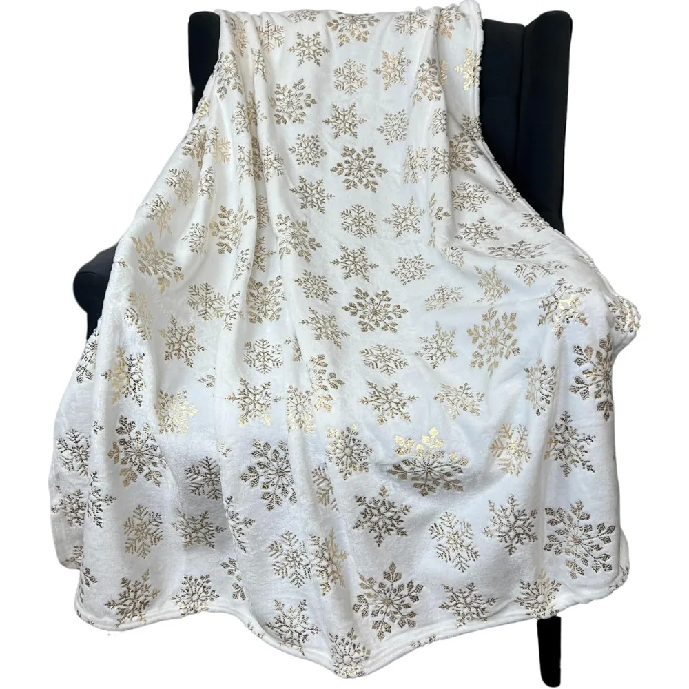 

Serafina Home Christmas Holiday Fleece Blanket: Luxuriously Soft and Durable for Cozy Bed or Couch (Golden Snowflakes, 50x60)