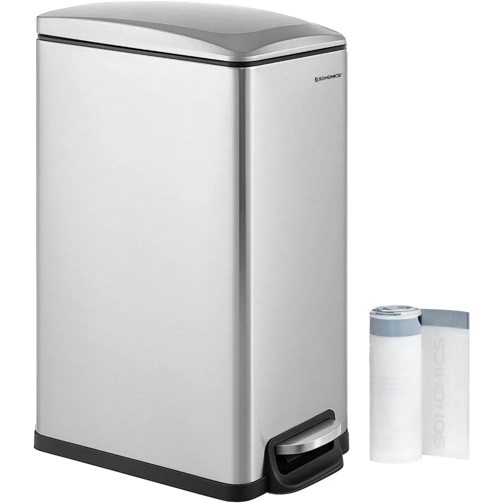 

Slim Trash Can, 13-Gallon (50 L) Garbage Can for Narrow Spaces with Soft-Close Lid, Inner Bucket, and Step-on Pedal, Stainless