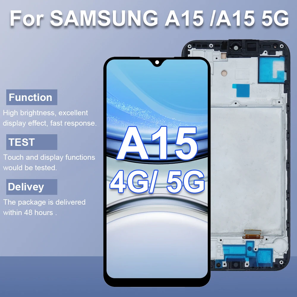 A15 A155F A155M LCD Screen Assembly for Samsung Galaxy A15 5G A156B A156B/DS LCD Display Touch Screen Digitier with Frame Parts