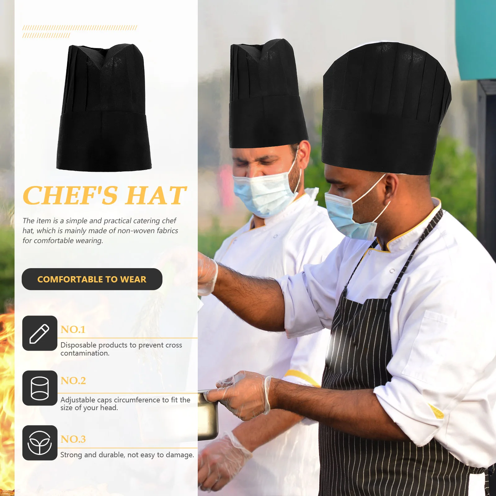 

10pcs Adjustable Chef Hats Nonwoven Disposable Working Cooking Hat For Restaurant Kitchen Hotel School Use Prevent Oil Splash