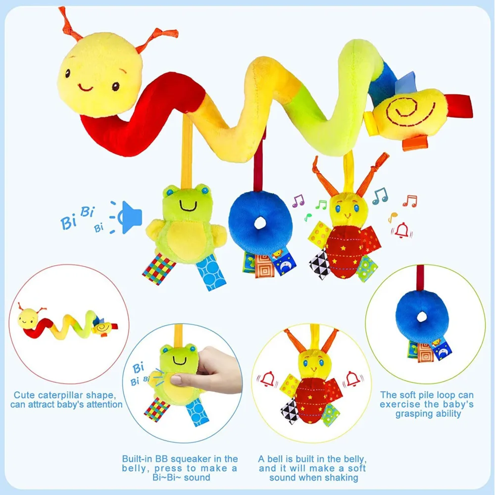 아기 침대 매달려 장난감 나선형 딸랑이 펜던트 자동차 좌석 대화 형 조기 교육 도구 신생아 유모차 완구 0-12 개월