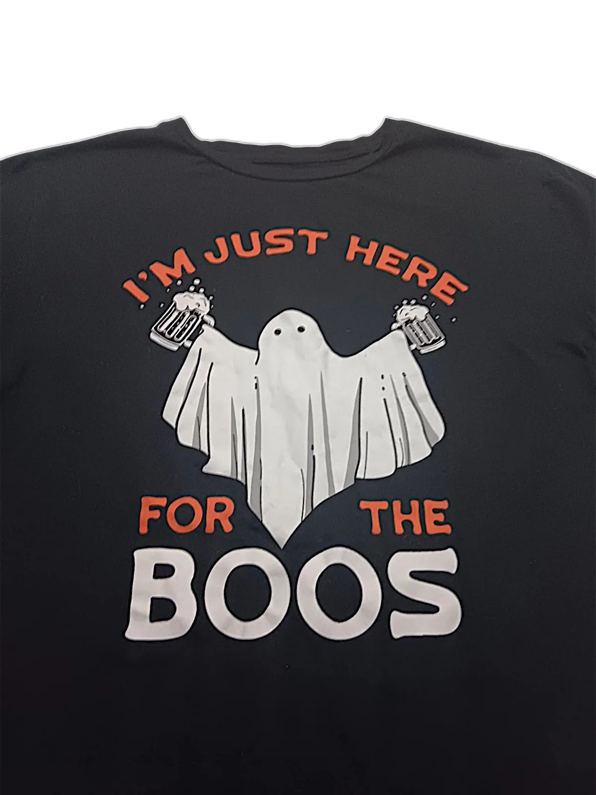 Men’s Halloween Shirt Black Ghost Beer Graphic Tee “Here for the Boos” Funny
