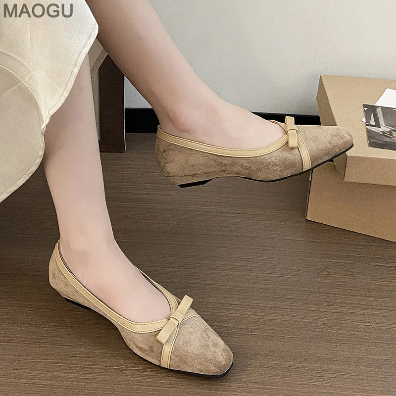 Elegante strik vierkante neus dames herfst nieuwe veelzijdige lage hak pompen mode kantoor dames instappers comfortabel schoeisel