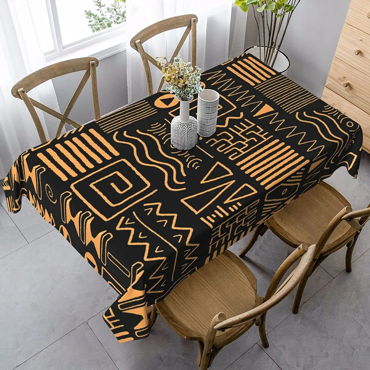 African Ethnic Tribal Rectangle Tablecloth Kitchen Dining Table Decor Reusable Waterproof Tablecloth Wedding Party Decorations