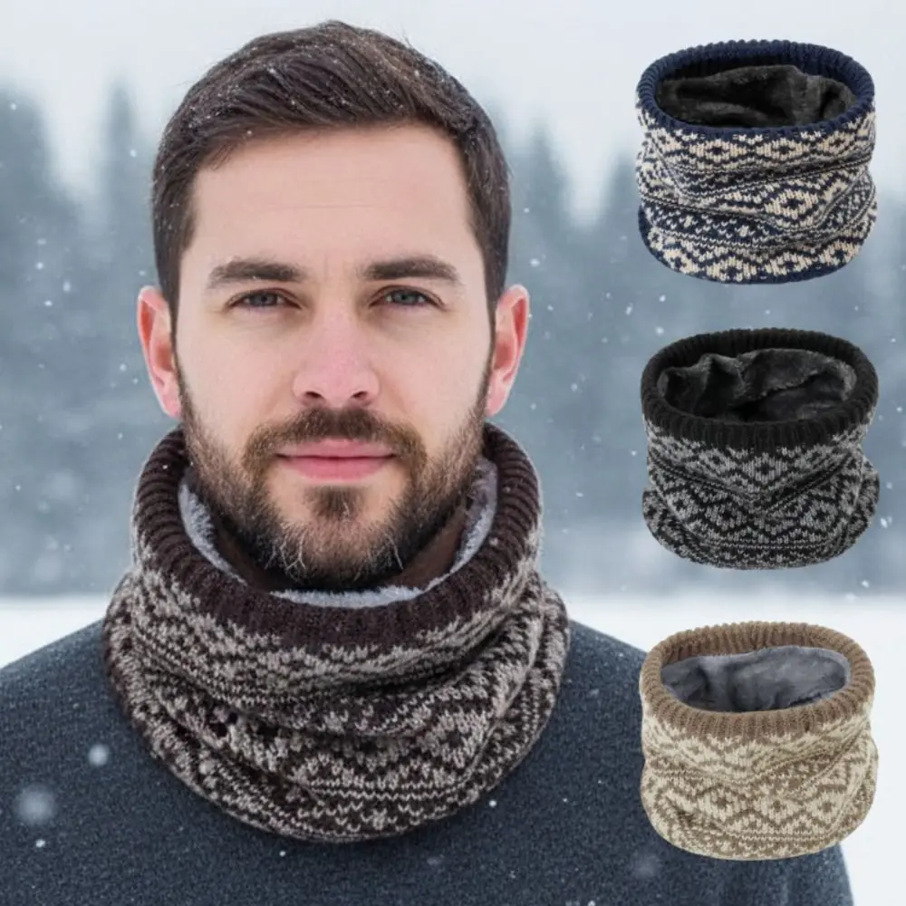 

Sport Scarf Windproof Winter Knitted Scarf Snowflake Rhombus Fleece Muffler Twist Thick Warm Neck Warmer Ski