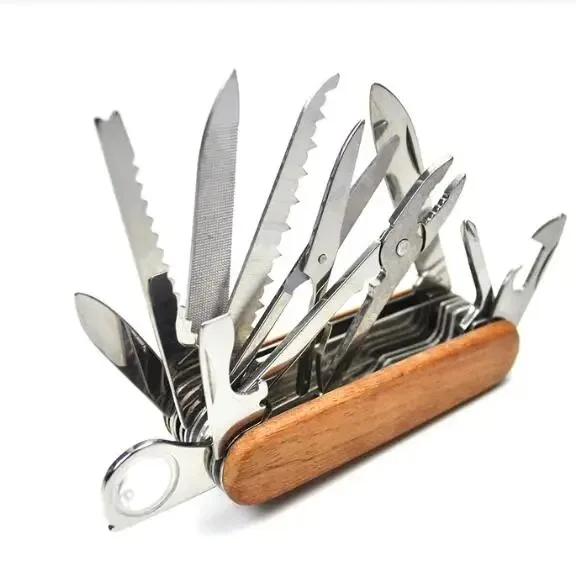 Couteau pliant multifonctionnel avec manche en bois, couteau de poche, armée, opaque, survie militaire, outils EDC, offre spéciale