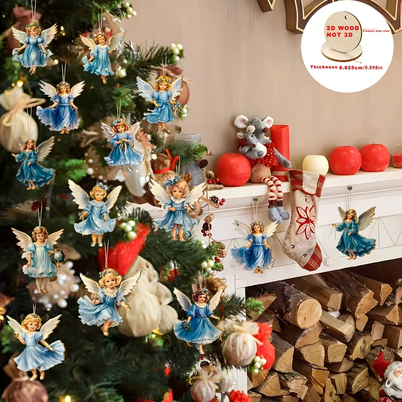 12 قطعة عيد الميلاد خمر خشبية الأزرق الملاك قلادة عيد ميلاد سعيد السنة الجديدة قلادة هدية شجرة عيد الميلاد ديكور لوازم أفضل الهدايا