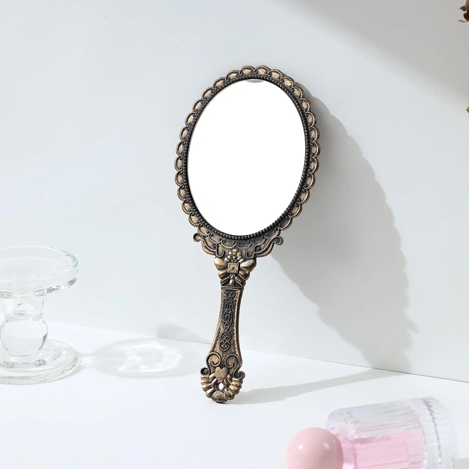 Miroir de maquillage de vanité portatif sculpté Vintage avec poignée, cadeaux suspendus portables de voyage, Design classique européen
