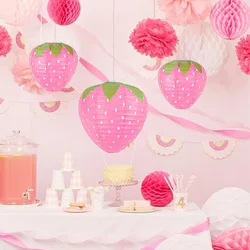 3D Pink Strawberry Paper Lanterns Birthday Baby Shower Party Decoration Hanging Strawberry Ornament Background Garden Decor