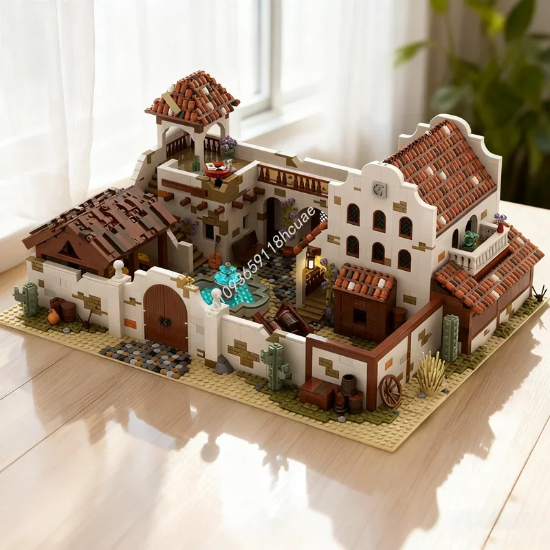 

3583 детали MOC: Модель старинной мексиканской виллы-замка, конструктор, рождественский подарок, креативная идея для сборки, игрушка из кирпичиков