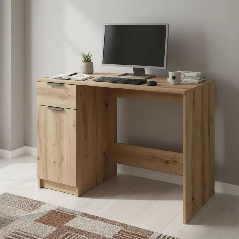 Bureau d'ordinateur en bois d'ingénierie 100 x 50 x 75 cm avec tiroir et compartiments de rangement, design minimaliste pour espace de travail, studio, appartement et décoration intérieure moderne NONE