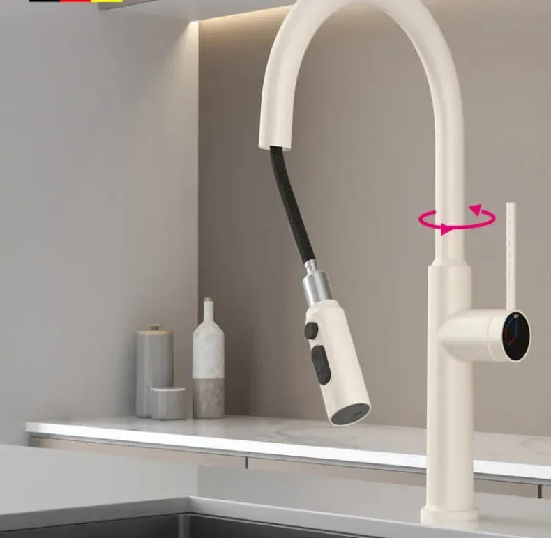 Brushed Gold Pull Out Kitchen Faucet Water Filter Tap Brass Crane Kitchen Rotation Sink Faucet Mixer 3 Way Kitchen Faucet