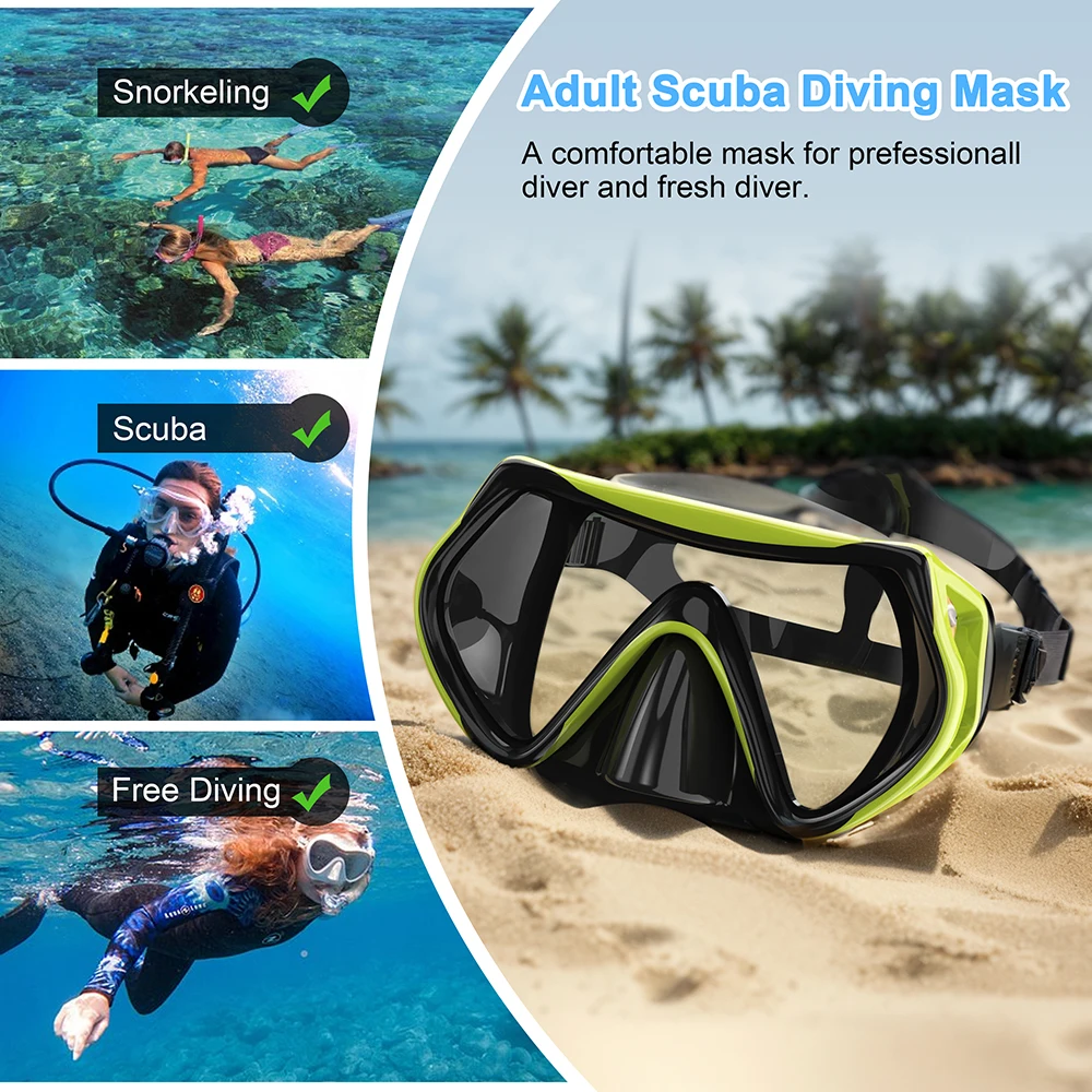 

Snorkeling Diving Mask Adult Swimming Goggles Anti-Fog Silicone Swimming Mask Big Frame With Nose Cover Swimming Glasses