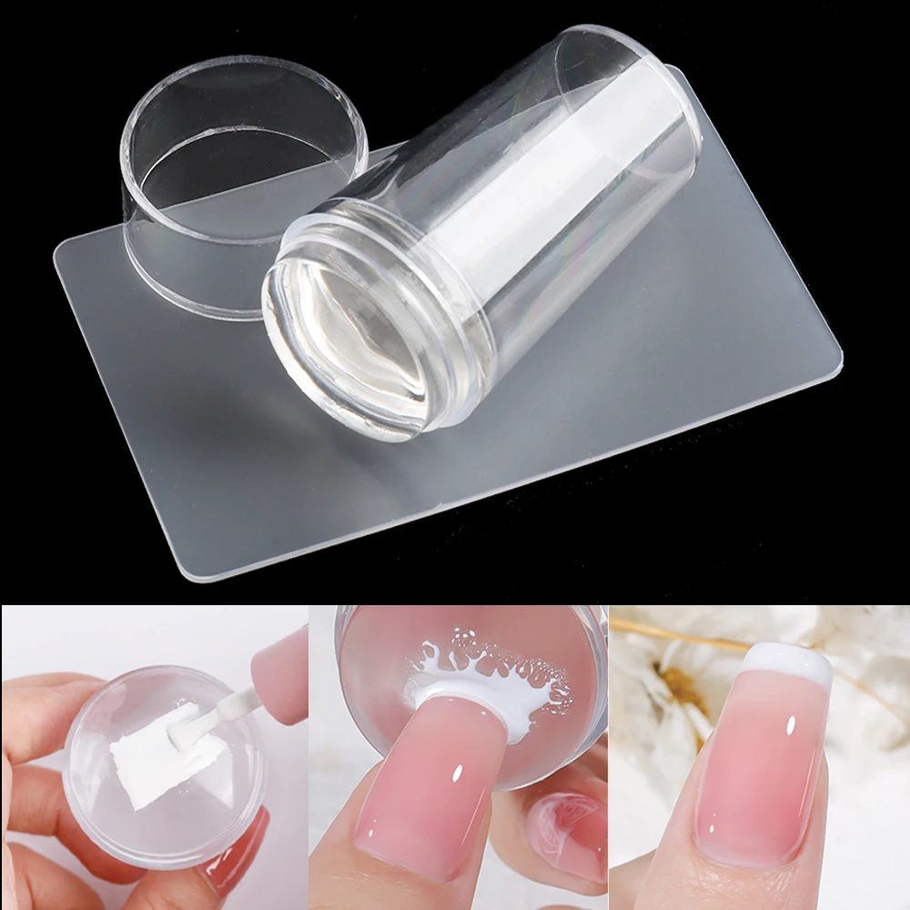 Nail Stamper Jelly Silicone Printing Nail Polish Stamping French Tip Nail Stamp Template with Scraper Manicure Stencil Tools