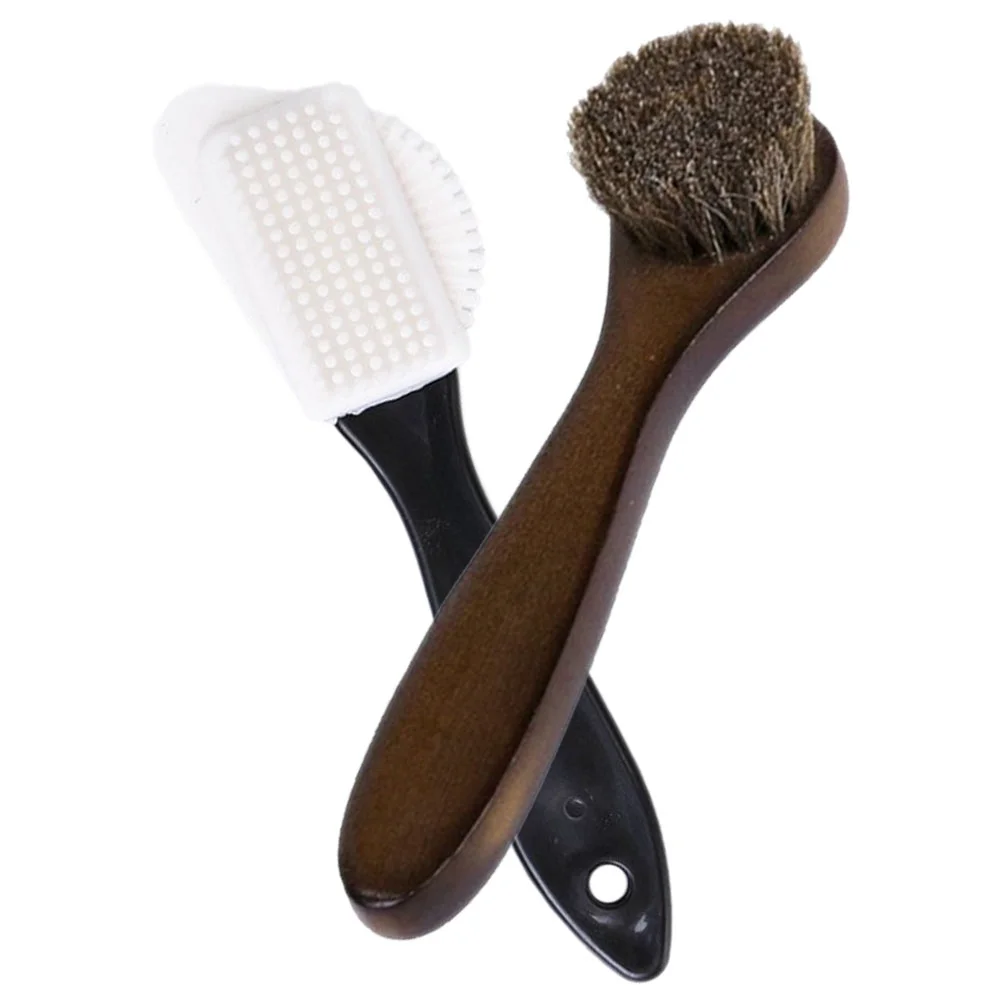 

2 Pcs Soft Fur Shoe Brush Cleaning Foot Callus Remover Wood Kits Boot Polish Scrubber