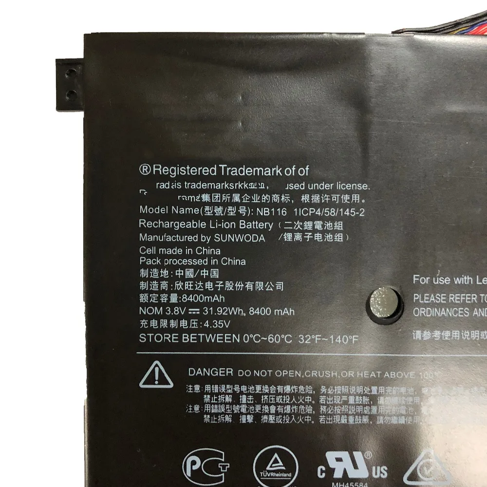 Imagem -03 - Bateria Nb116 Nb116 Novo Original para Lenovo Ideapad 100s Nb116 5b10k37675 0813001 3.8v 31.92wh 8400mah