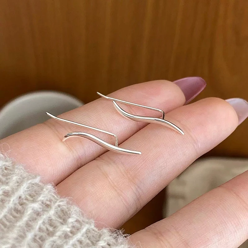 GANPUP Kreative Einfache Wellen-Ohrstecker für Frauen, Modische Neue Silberfarbene Ohrpiercing-Schmuckstücke, Geschenk für Damen, Party-Schmuck – Detail 4