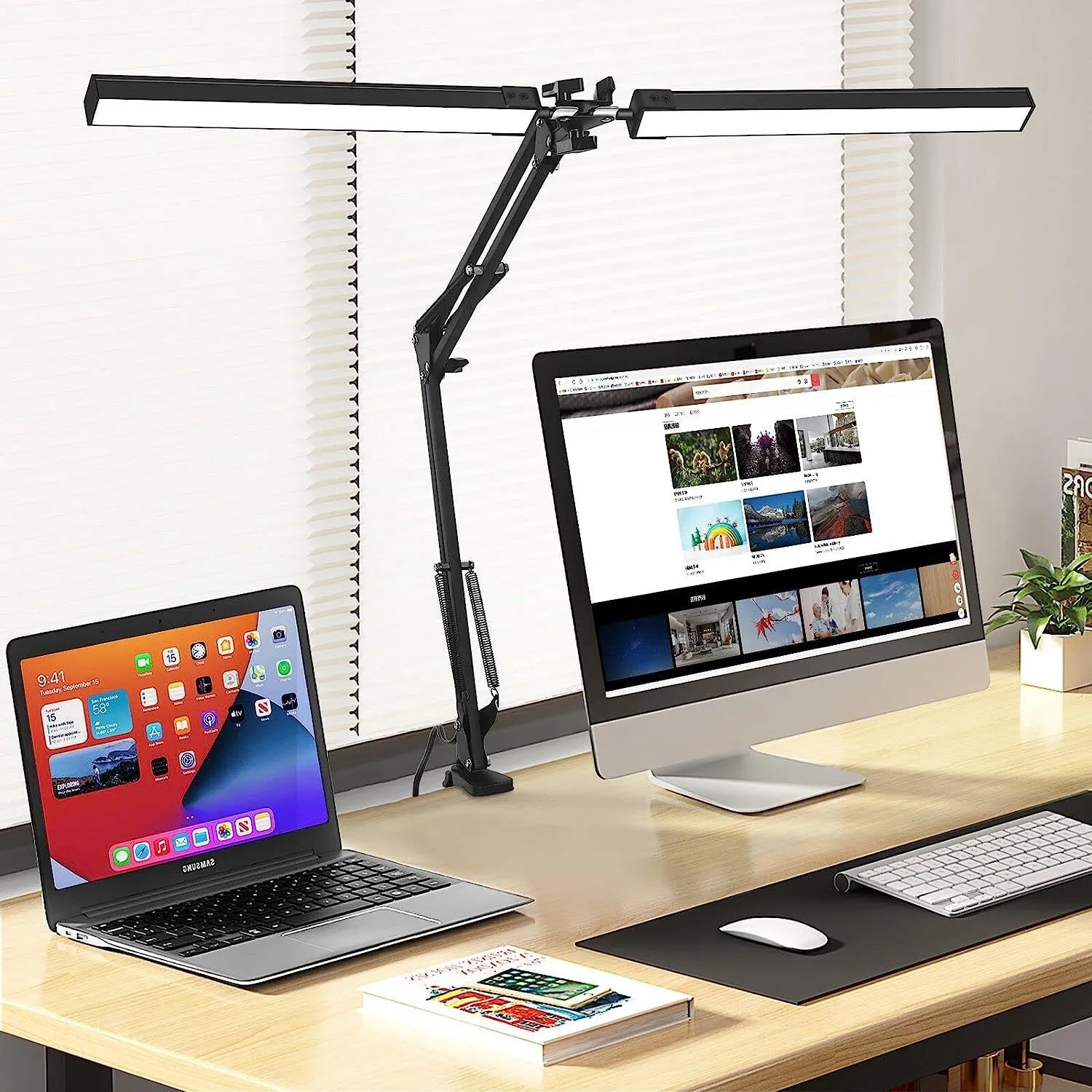 Lampki biurkowe LED z płynną regulacją jasności, lampka LED pod monitor komputerowy, lampka stołowa USB do biura, nauki, czytania, oprawa oświetleniowa.