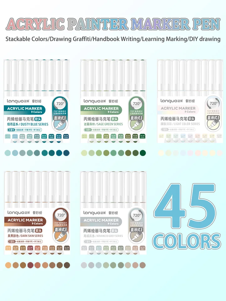 Languo 45-171 Colors Soft Brush Acrylic Marker Pen Set,DIY Hand