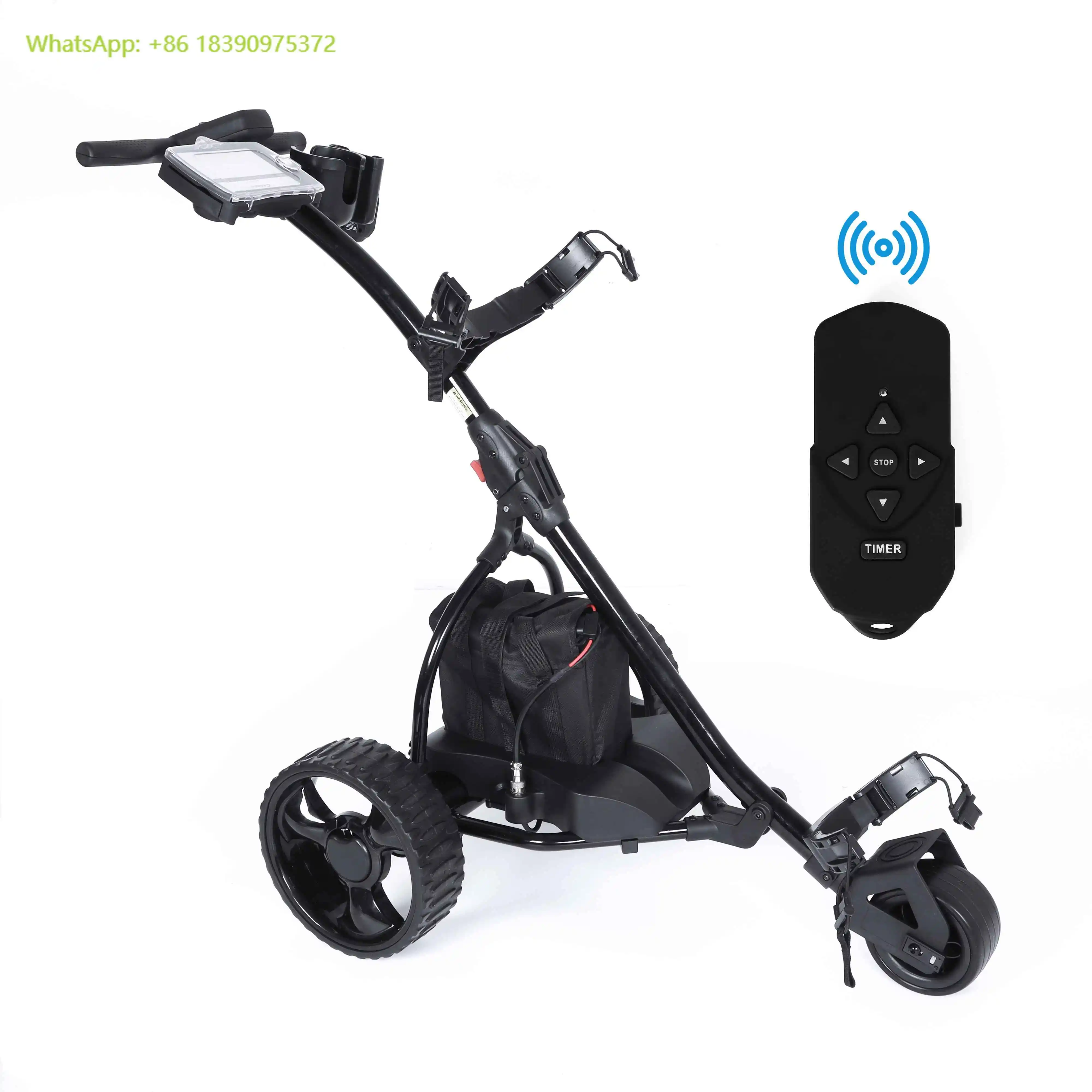 

Golf Push Cart Remote Control All Terrain Motorized Caddie Electric Anti Tip Dual Mode 3 Wheels Aluminium Lightweight Durable