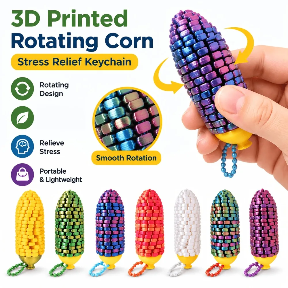 3D Printed Corn Fidget Toy Rotating Corn Cob Stress Relief Sensory Toy Desk Gadget for Kids Adults Anxiety Relief Christmas Gift