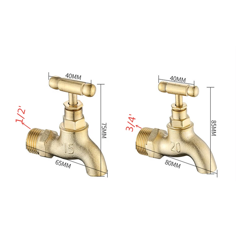 1PC Brass Bibcock Basin Faucet Tap 1/2\' and 3/4\' Outdoor Mop Pool Single Cold Tap