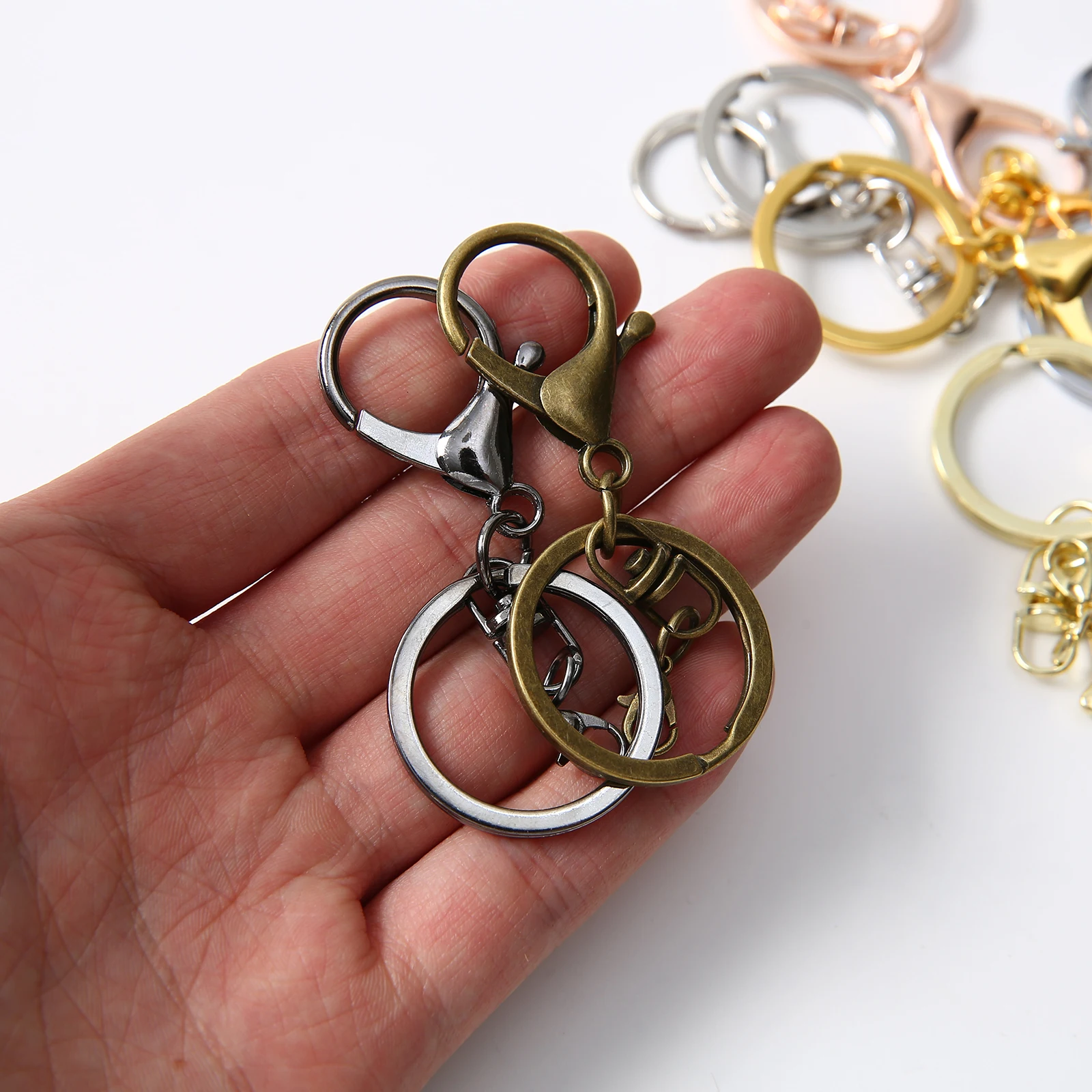 1/5/10/20/50 PCS Metal Keyrings Fashion Gold Color Rhodium Black Plated Long Round Keychain for DIY Jewelry Making Supplies