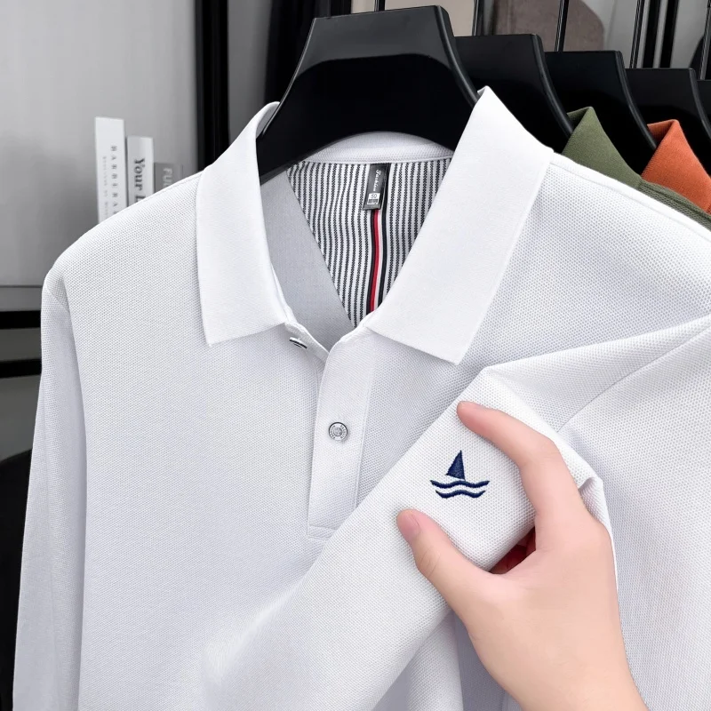 

Бренд мода 100% Хлопок длинными рукавами polo рубашки мужские высококачественные парусные шхуны вышивка бизнес досуг новая пункт комфортабельная перевернутый воротником футболка