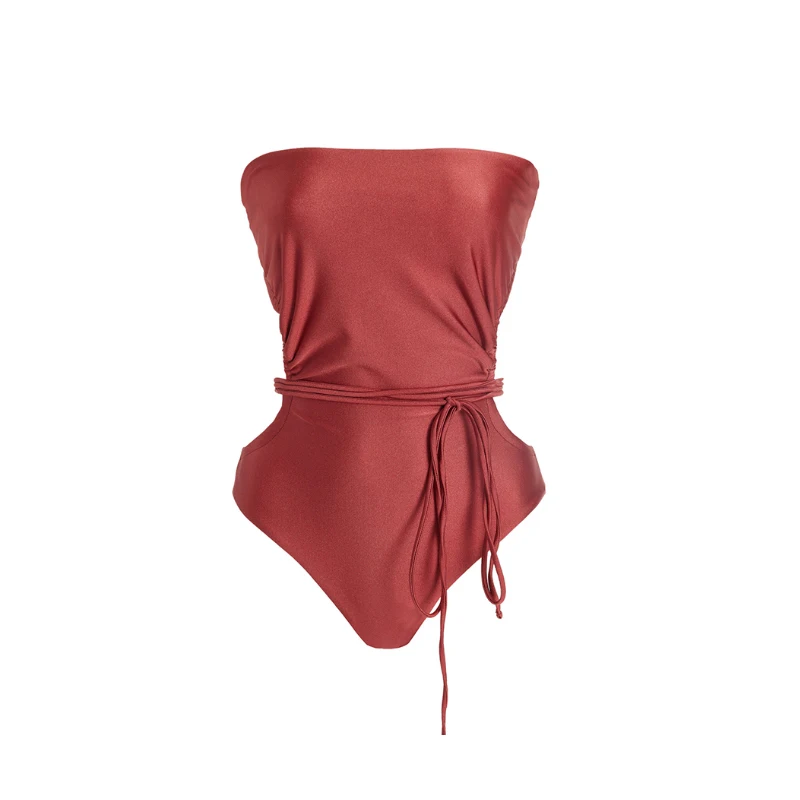 Sexy Red One-Piece Swimwear Push Up Women Swimsuit with Skirt Closed Bodysuit Female Bathing Suit For Pool Beachwear Smock