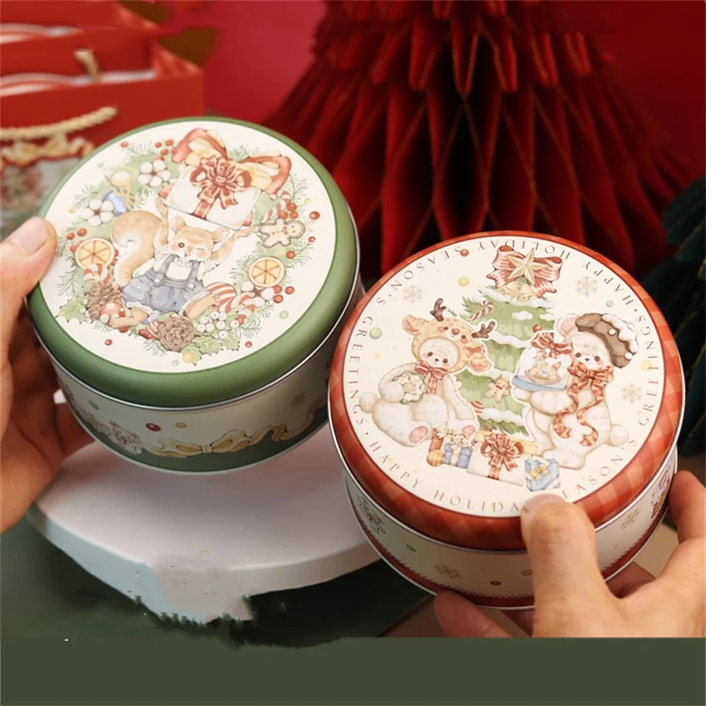 New Christmas Metal Tin Jars Tinplate Round Candy Tin Can Candle Container Candy Jar Empty Bottle Honey Pot Candy Storage Case