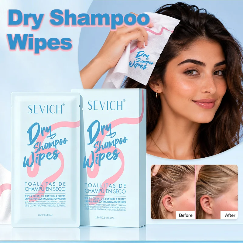 4PC Dry Shampoo Wipes Quick Drying Oil Control Volume And Deodorizing Portable No-Rinse Hair Cleansing Towels No-Rinse Hair Care