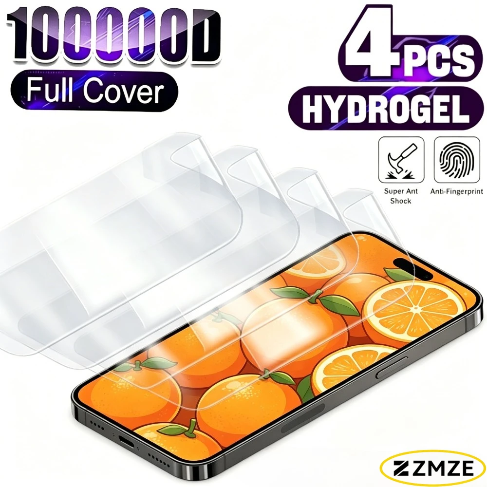 

Комплект из 4 гидрогелевых пленок Full Cover High Clear для iPhone 17, 16, 15 Pro Max, 17e, 16e, Air, 14, 13, 12 Pro, 15, 14 Plus – Защита от царапин