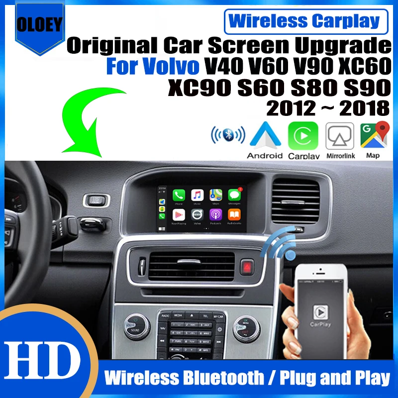 Wireless Apple CarPlay Android Auto interface Adapter Reverse Camera For Volvo V40 V60 V90 XC60 XC90 S60 S80 S90 2012 ~ 2018