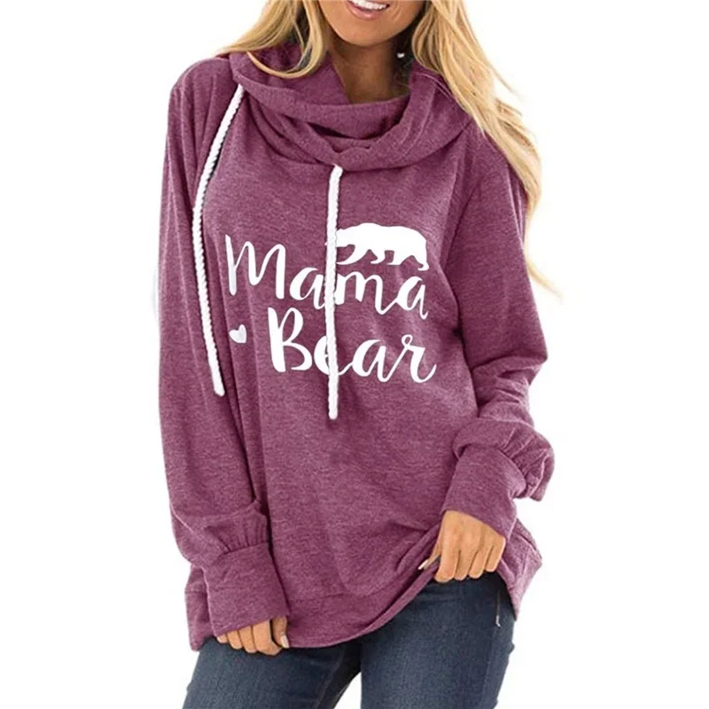 2023 Spring Women Mama Bear Letter Pattern Print Sweatshirt Hoodie Loose Cotton Pullover Casual Hooded Ladies Autumn Winter Tops