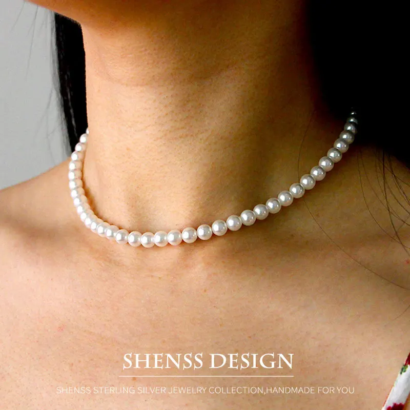 

Elegant Classic Jewelry 35-60cm Brilliant Light 4-10mm Shell Pearl Necklace +5cm 925 Sterling Silver Tail Chain for Women